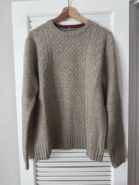 Smartwool Men's Taupe Cable-Knit Crewneck Sweater